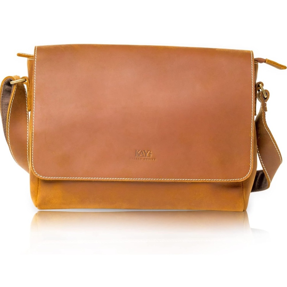 KAY EXCEED DESIRE Leather Messenger Bag 12Inch Vintage Briefcase Satchel